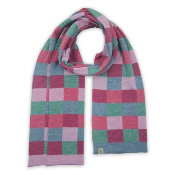 Scarf | Checkered Past | Aqua Marle-Guava Pink | Extra Fine Merino Wool